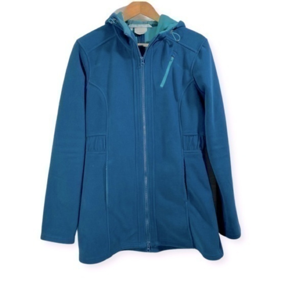 Athleta fleece fitted zip-up hooded jacket Size M Color Teal/blue